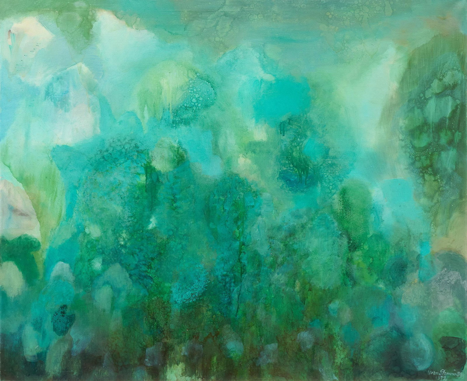 Vera de Bosset Stravinsky, Blue Green, 1972: Vera de Bosset Stravinsky (1888-1982), untitled blue green, 1972, oil on canvas, 40 x 48" We happily provide seamless shipping services on everything we sell. Please email us at shipping@vogtauction.c