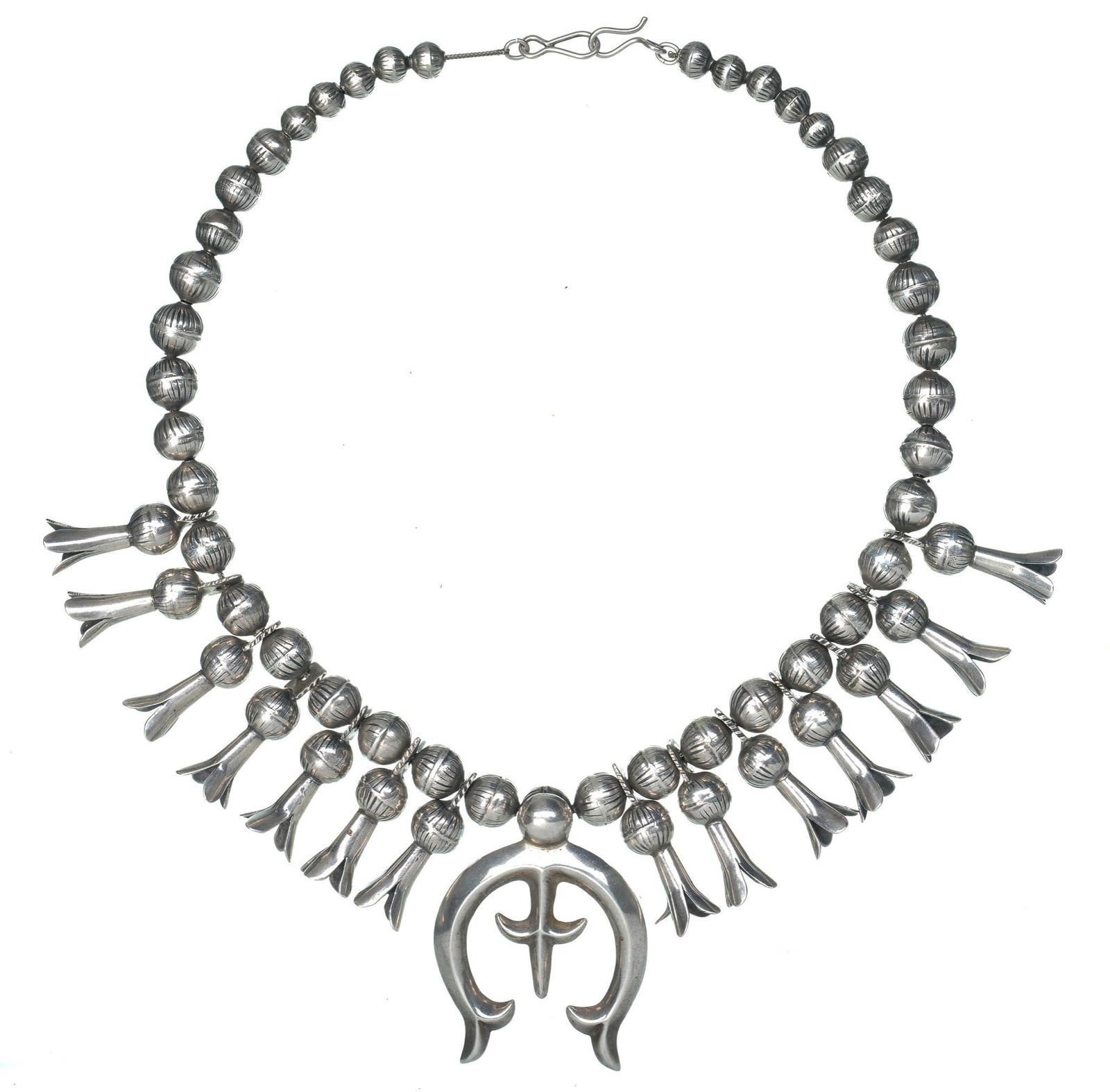 Old Native American Sterling Squash Blossom Necklace (1 of 2)