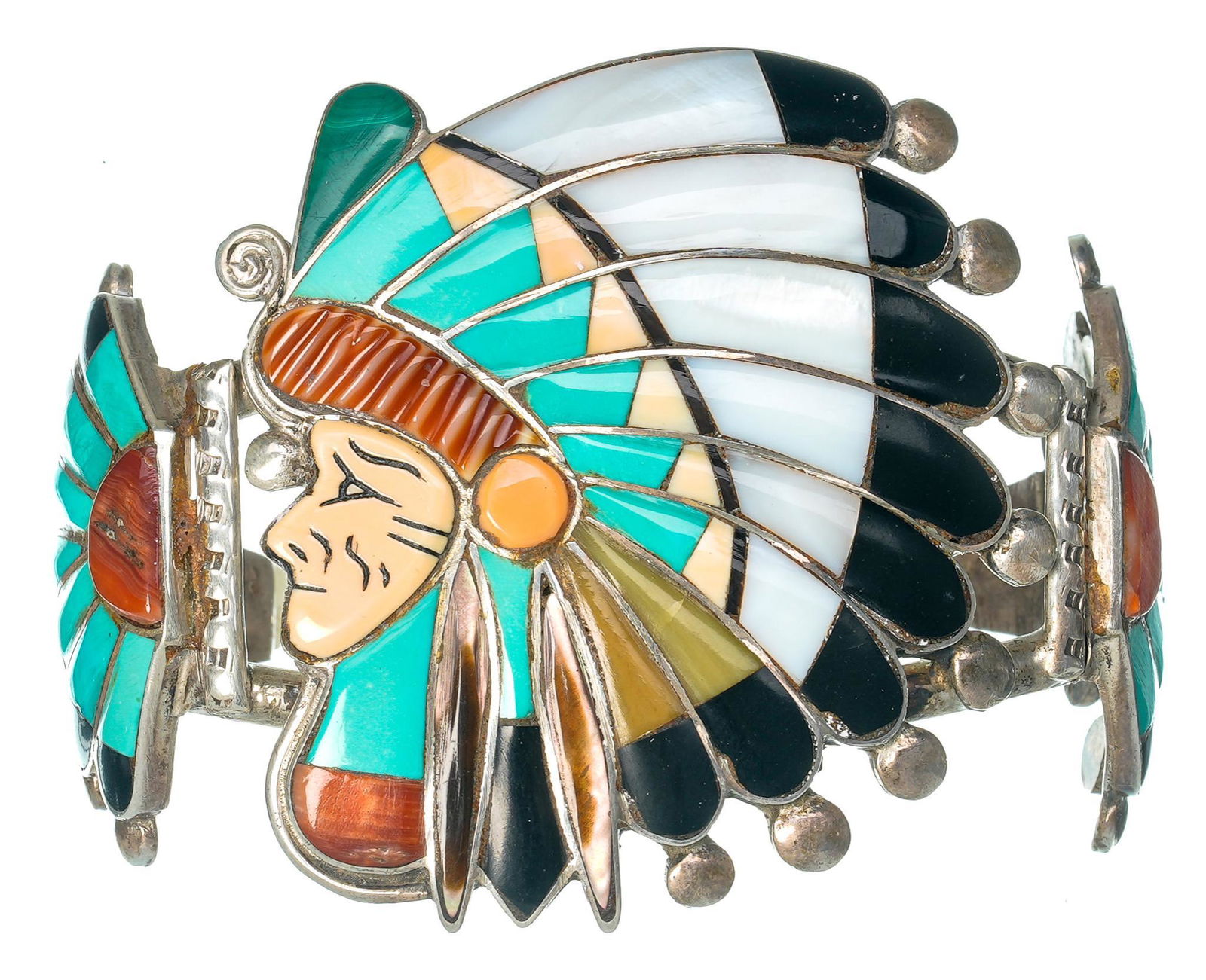 Vintage Quam Zuni Inlay Sterling Silver Cuff Bracelet (1 of 4)