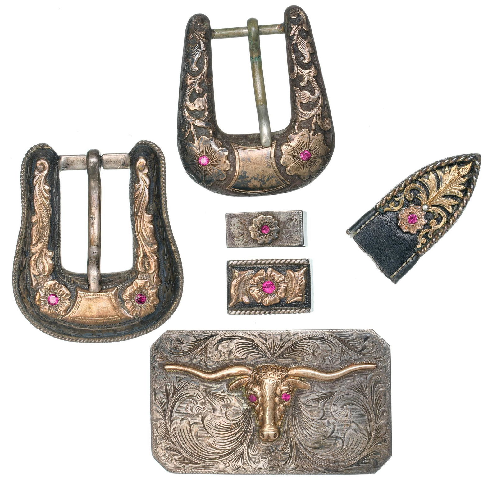 Collection Vintage Sterling 14k Gold Ruby Belt Buckles (1 of 4)