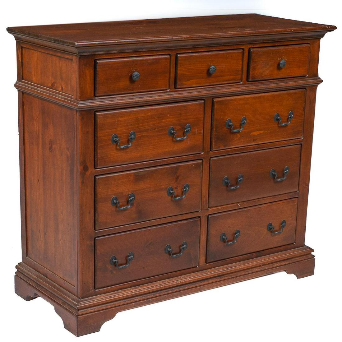 Chest of Drawers: Chest of nine drawers, having rectangular top with metal hardware, rising on block legs 42"h x 48"w x 20"d â€‹â€‹â€‹â€‹â€‹â€‹â€‹Provenance: A San Antonio, TX Estate 