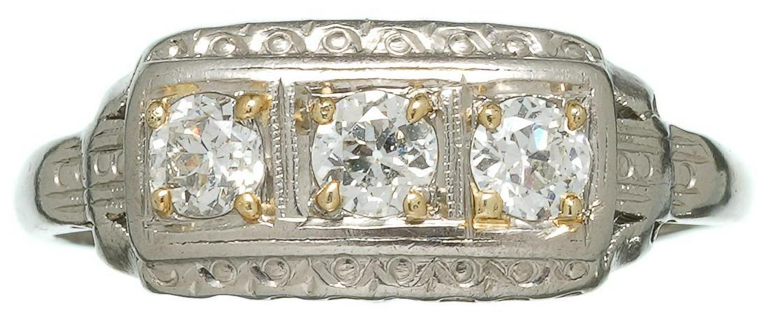 Art Deco Past Present Future Diamond Platinum Ring (1 of 5)