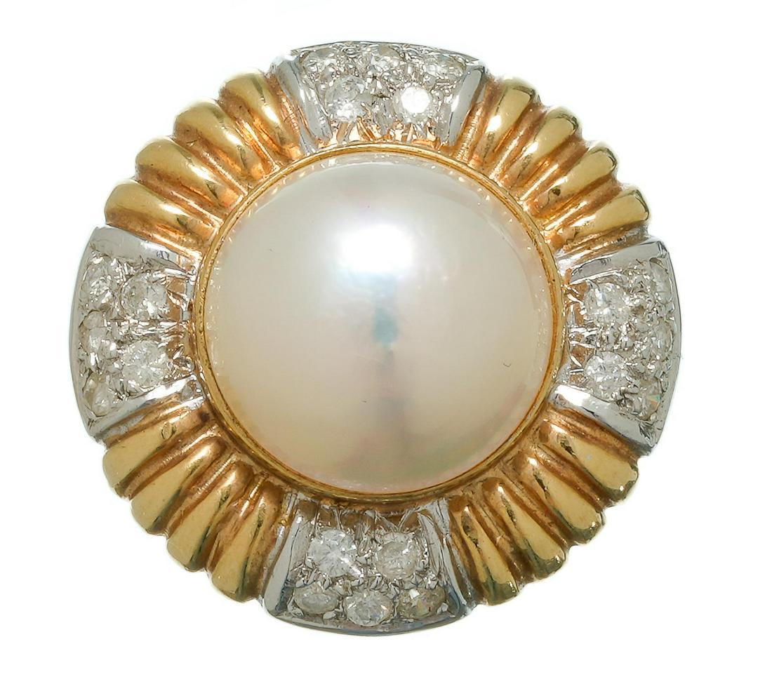 Mid Century Mabe Pearl Diamond 14k Gold Ring (1 of 8)