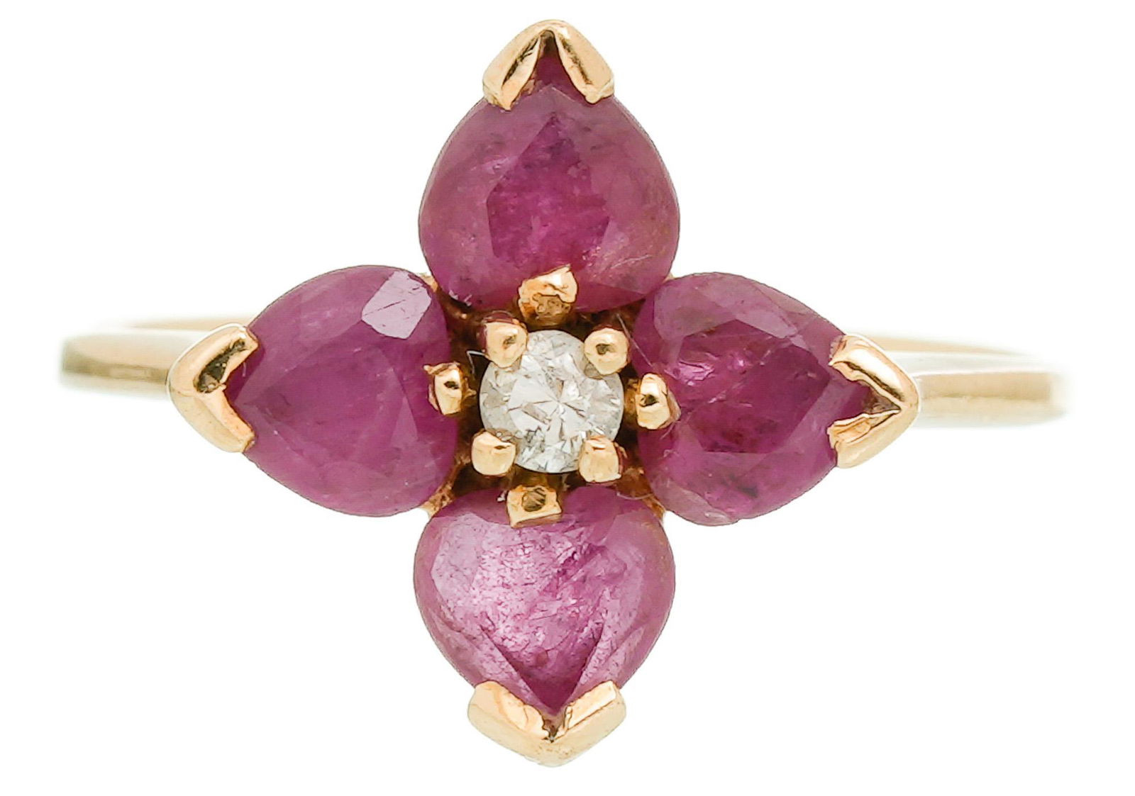 Ruby Diamond 14k gold Flower Ring (1 of 3)