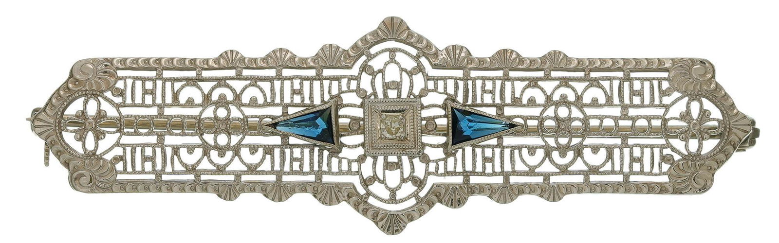 Art Deco Diamond Sapphire 10k Gold Bar Pin (1 of 2)