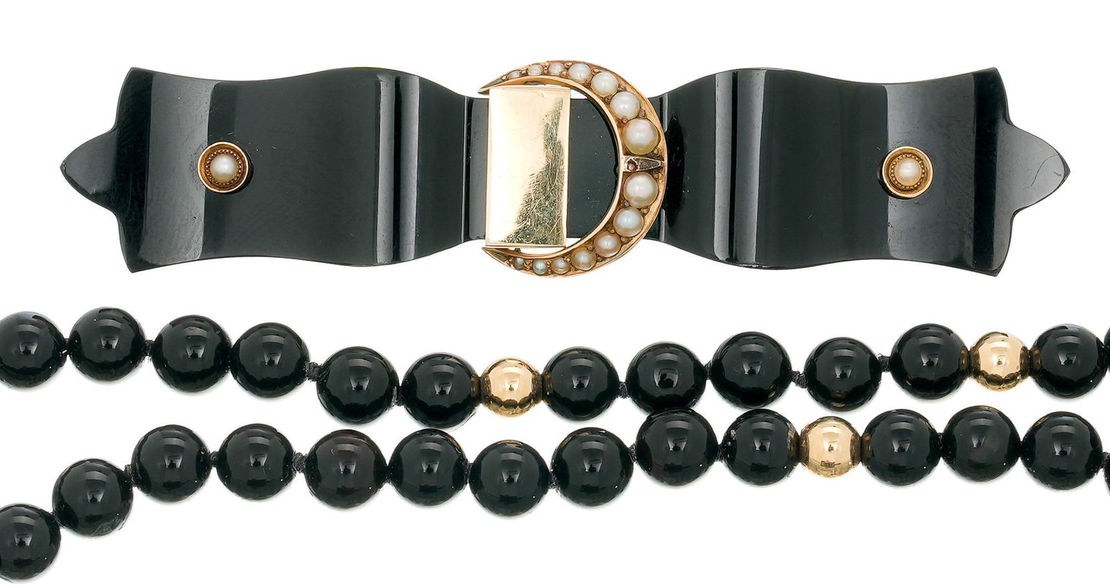 Antique Onyx Pearl 14k Gold Bar Pin (1 of 3)