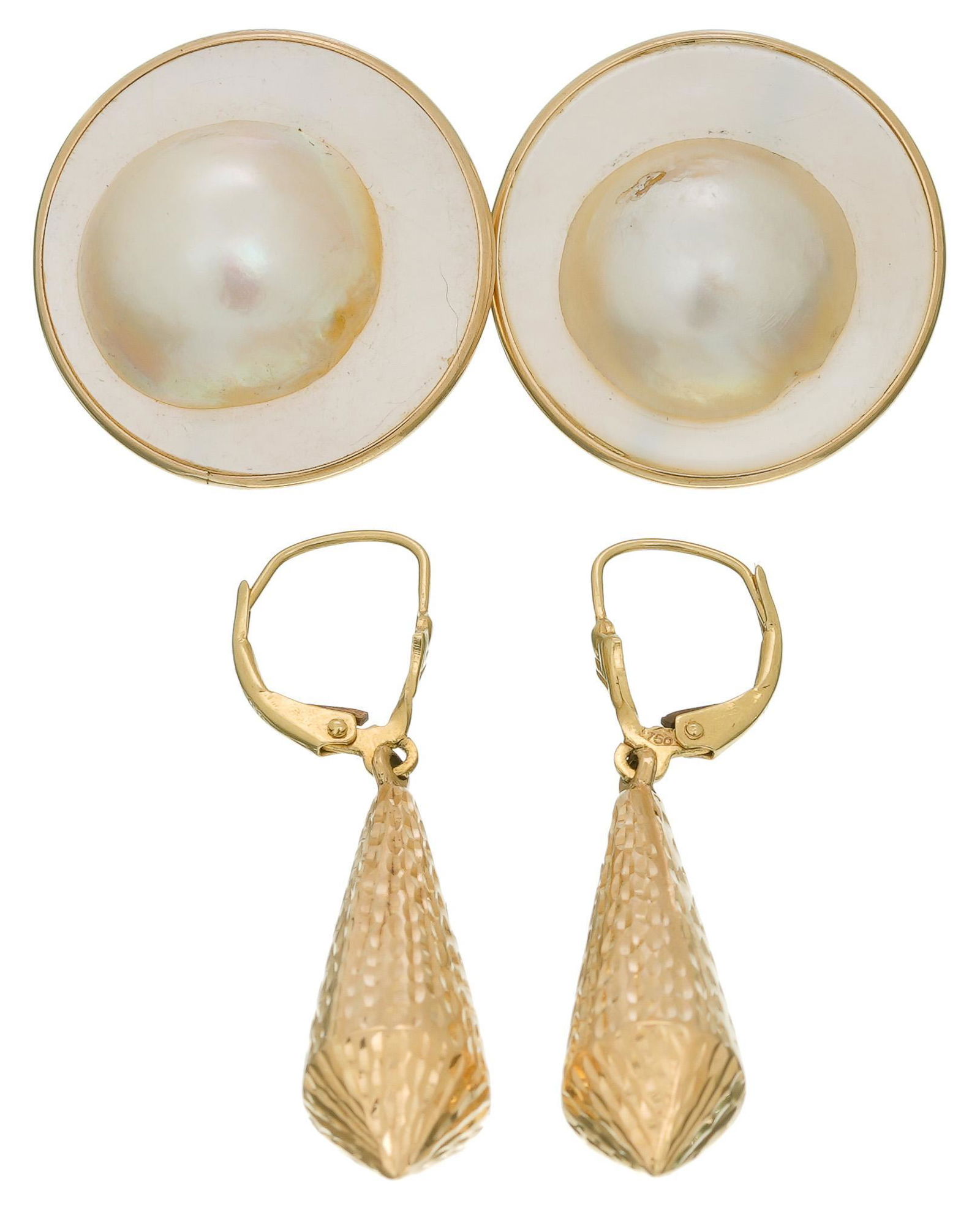 Mabe Pearl Ear Post and Dangle 14k Gold Earrings (1 of 2)