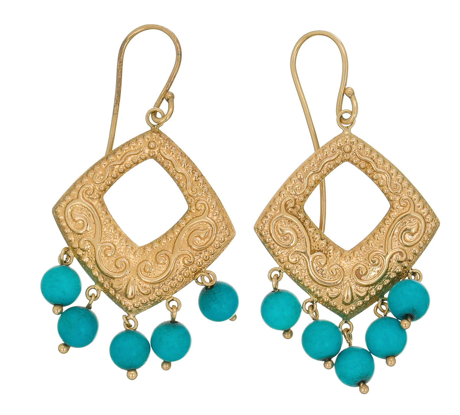 Turquoise Gold Dangle 14k Gold Earrings (1 of 2)