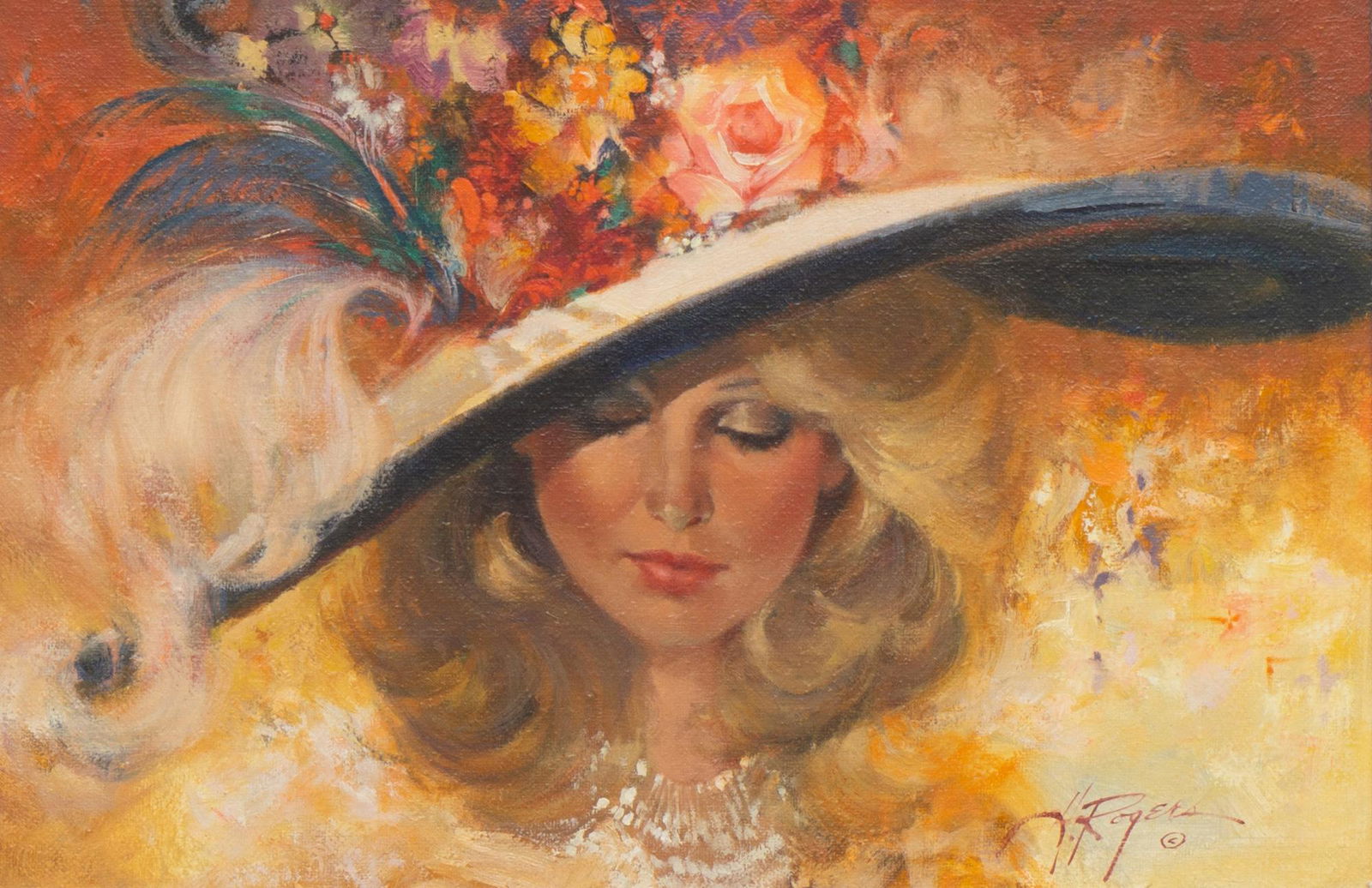 Howard Rogers (B. 1932), Woman in Derby Hat (1 of 7)