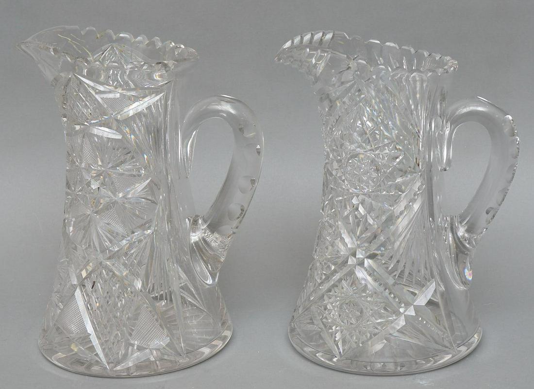 Pair of Vintage Crystal Pitchers: Pair of vintage crystal drink pitchers, with handles 10.5"h x 6"d/ each Provenance: A Laredo, Texas, collection We happily provide seamless shipping services on everything we sell. Please email us at 