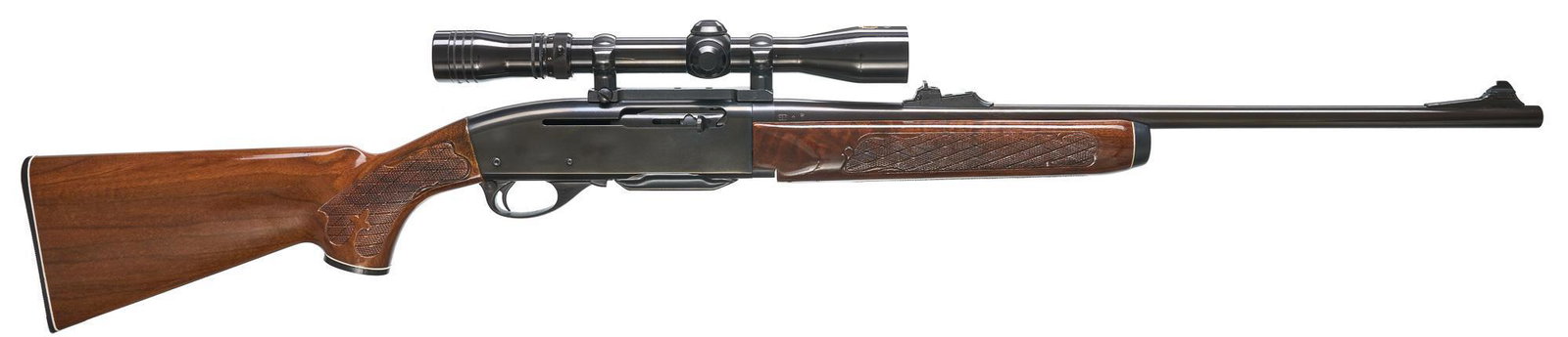 Remington 742 Woodsmaster .243 WIN Semi-Auto Rifle: Serial: B7131823 Manufacturer: Remington (c.1968) Model: 742 Woodsmaster Caliber: .243 WIN Barrel length: 22" Condition: Very Good; glossy wood stock has little to no handling marks; barrel finish has