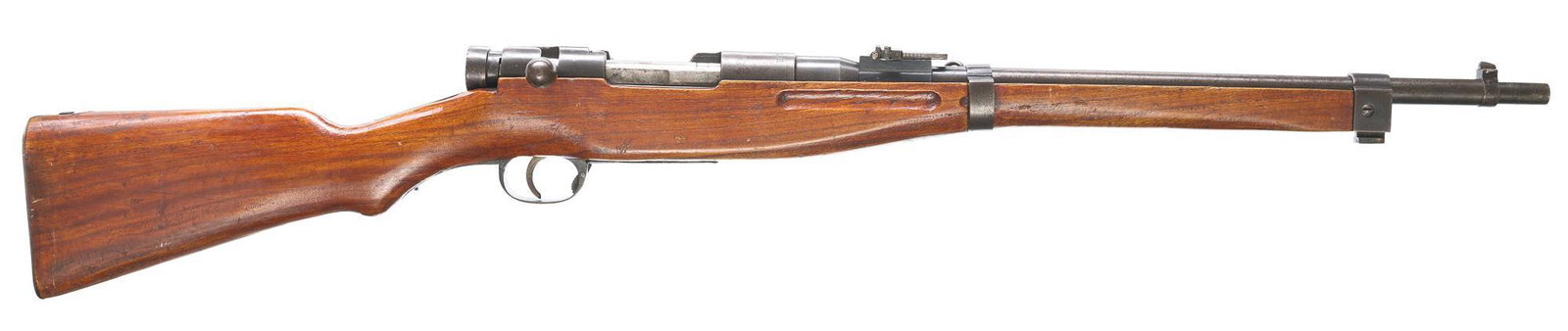 North China Type 19 6.5x50mm Bolt-Action Carbine: Serial: 0992 Manufacturer: Tientsin, China Model: Type 19 (copy of Japanese Type 38 Carbine) Caliber: 6.5x50mm Barrel length: 19" Condition: Fair; wood stock has fair amount of handling marks; metal p