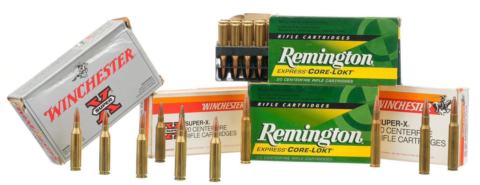 Lot of Misc. Ammunition: .243WIN & .30-06SPRG: Includes: -49 rds of .243WIN ammunition: (29 rds of Winchester Super-X; 16 @ 100gr. PP; 13 @ 80gr. PSP; 20 rds of Remington Express Core-Lokt 100gr. PSP) -39 rds of .30-06 SPRG ammunition: (24 rds of 
