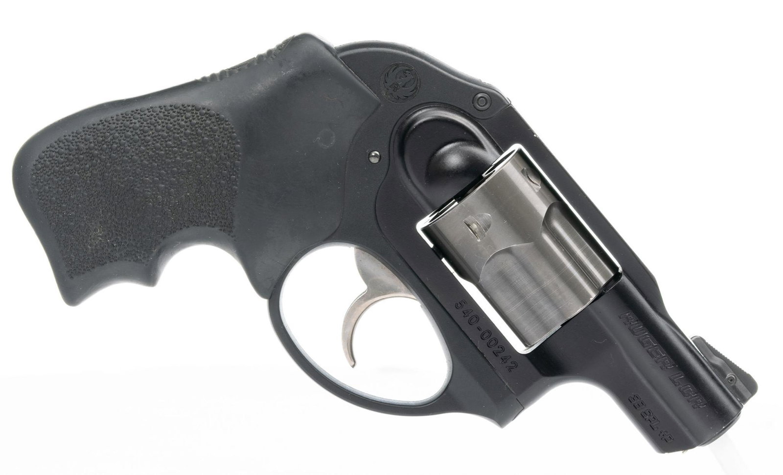 Ruger Model LCR .38SPL +P DAO Revolver: Serial: 540-00242 Manufacturer: Sturm, Ruger Co. (c.2009) Model: LCR Caliber: .38SPL +P Barrel length: 1.875" Condition: Good; rubber grips have handling marks; frame & barrel have very light handling