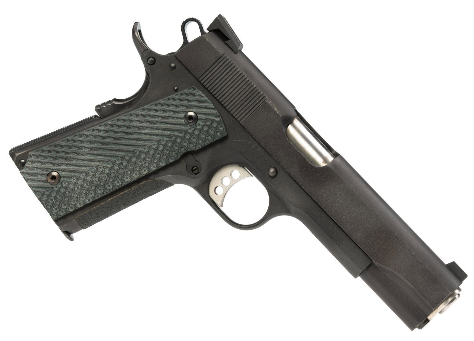 RIA M1911-A1 .38 Super Semi-Auto Pistol: Serial: RIA1022115 Manufacturer: Rock Island Armory (API Import) Model: M1911-A1 Caliber: .38 Super Barrel length: 5" Condition: Good; grips have no handling marks; parkerized finish has light handlin