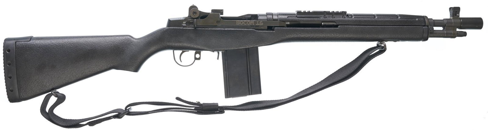 Springfield M1A SOCOM 16 .308WIN Semi-Auto Rifle: Serial: 197501 Manufacturer: Springfield Armory Model: M1A SOKOM 16 Caliber: .308WIN Barrel length: 18" Condition: Very Good; composite stock light surface wear on left side; light handling marks & li