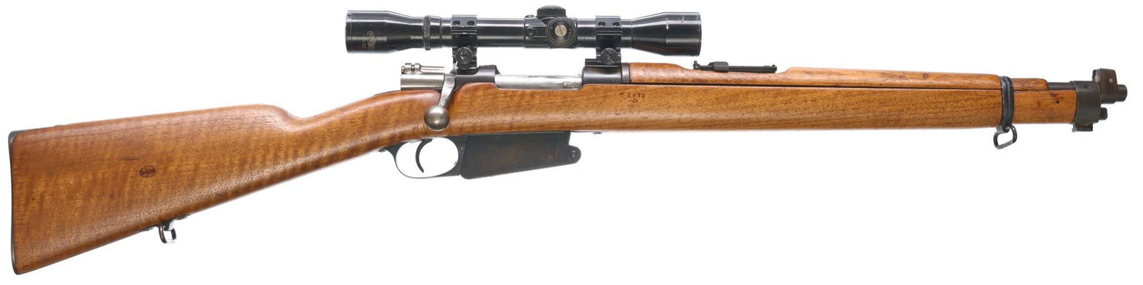 Mauser Modelo Argentino 1891 7.65x53mm Bolt-Action: Serial: C6073 Manufacturer: Loewe Berlin (c.1893) Model: Mauser Modelo Argentino 1891 Carbine Caliber: 7.65x53mm Barrel length: 17.5" (barrel was cut) Condition: Fair; wood stock has light handling ma