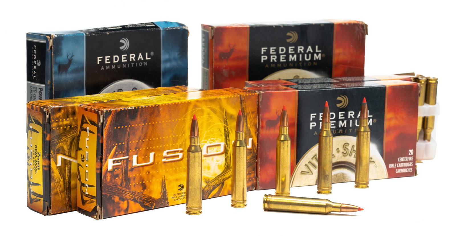 120 Rounds of 7mm Rem Mag Ammunition: Includes: -60 rds of Federal Premium 150gr Nosler ballistic tip -20 rds of Federal 175gr soft point tip -40 rds of Federal Fusion 150gr fusion-energized tip Provenance: A San Antonio, TX Estate All am