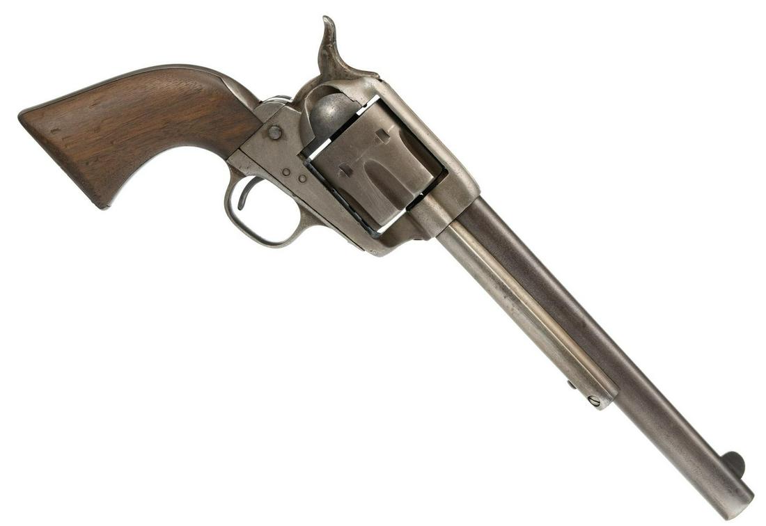 Rare Stamped Colt Frontier Six Shooter SAA .44-40 WCF: Serial: 149685 Manufacturer: Colt (c.1893) Model: Single Action Army (Late Black Powder) Caliber: .44-40 WCF Barrel length: 7.5" (Rare stamped Colt Frontier Six Shooter) Condition: Fair; wood grips ha