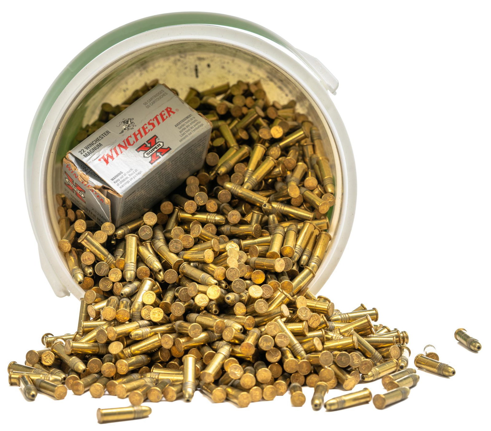 Approximately 1400 Rounds of Remington .22LR Ammunition: Includes: -tub of approximately 1400 rds of Remington .22LR 36gr HP -20 rds of Winchester .22 Win Mag jacketed HP Provenance: A San Antonio, TX Estate All ammunition within this auction is sold "as-is