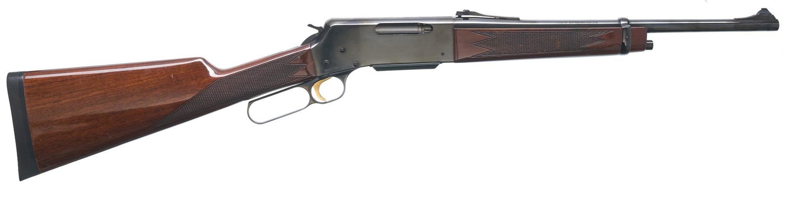 Browning BLR LW '81 .358WIN Lever-Action Rifle: Serial: 10877NM227 Manufacturer: Browning Model: BLR Lightweight '81 (short action) Caliber: .358WIN Barrel length: 16" Condition: Good; light handling marks in glossy wood stock; light handling marks