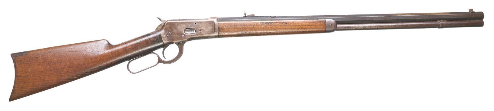 Winchester 1892 .44-40WCF Lever-Action Rifle: Serial: 80731 Manufacturer: Winchester (c.1895) Model: 1892 Caliber: .44-40WCF Barrel length: 24" Condition: Fair; wood stock is commensurate w/ age & use; barrel & receiver finish has turned a gray/b