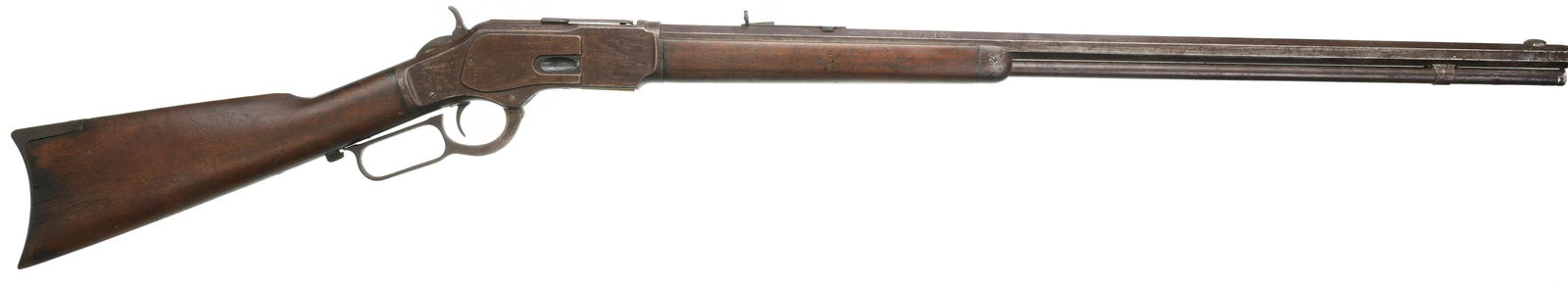 1891 Winchester 1873 Third Model .32-20WCF Lever-Action: Serial: 382348 B Manufacturer: Winchester (c.1891) Model: 1873 Caliber: .32-20WCF Barrel length: 28" (octagonal) Condition: Fair; wood stock has significant wear & handling marks; barrel & receiver ha