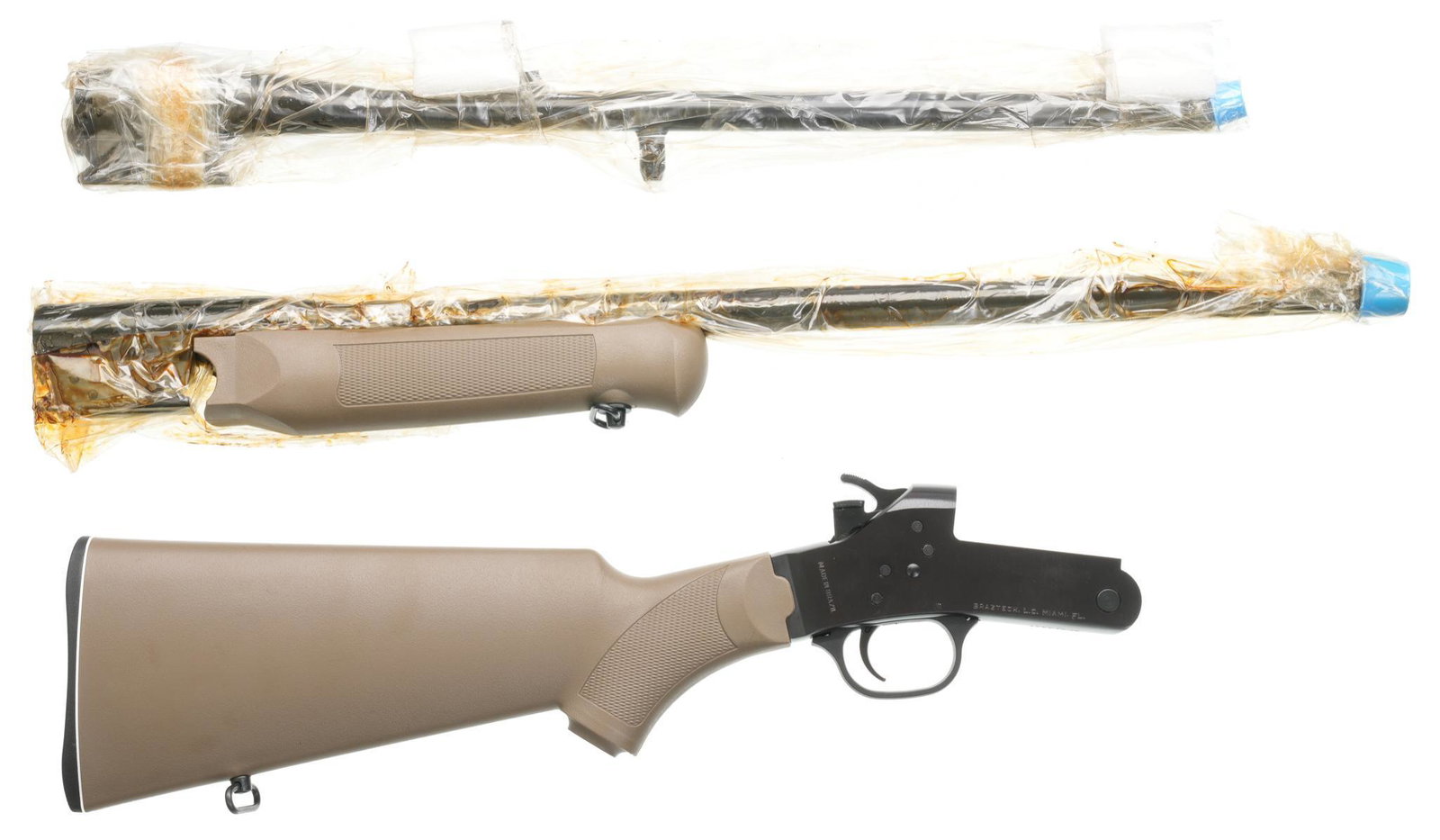 Rossi Matched Pair Youth .22LR/20-Gauge Rifle/Shotgun: Serial: S201220BR/ SP913337 Manufacturer: Rossi, Brazil/ Braztech, L.C. Import Model: Matched Pair Youth Rifle/Shotgun Caliber: 20 Ga./ .22LR Barrel length: 22" shotgun/ 18.5" rifle Condition: NIB; ba