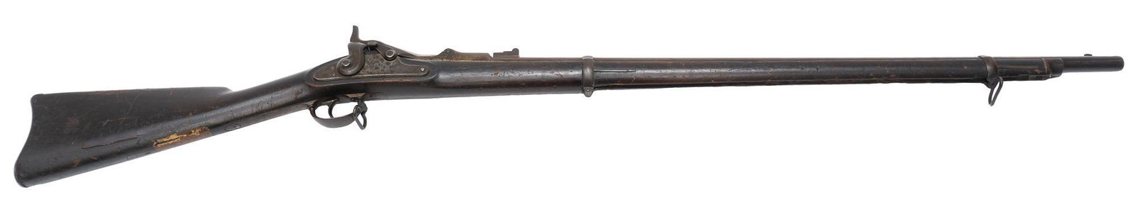 U.S. Springfield Model 1868 Trapdoor .50-70GOVT. Rifle: Serial: 25268 Manufacturer: U.S. Springfield (c.1870) Model: U.S. Model 1868 Trapdoor Caliber: .50-70GOVT. Barrel length: 32.5" Condition: Fair; wood stock has fairly heavy wear and handling marks w/ 