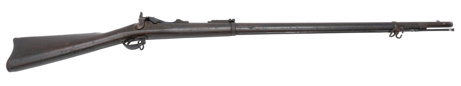 U.S. Springfield Model 1884 Trapdoor .45-70GOVT. Rifle: Serial: 406960 Manufacturer: U.S. Springfield (c.1888) Model: U.S. Model 1884 Trapdoor Caliber: .45-70GOVT. Barrel length: 32.625" Condition: Fair; wood stock is very worn w/ heavy handling marks; met