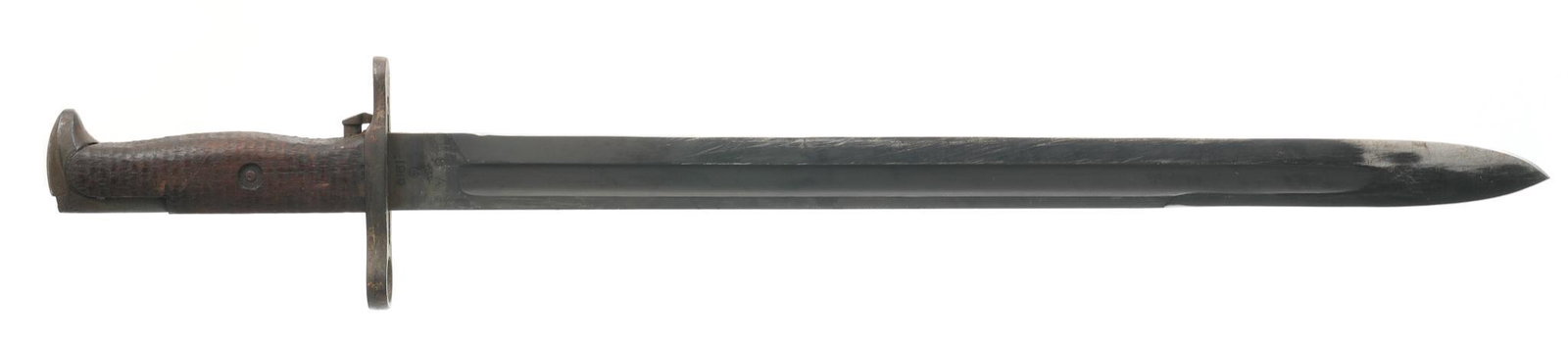 1919 Dated US M1905 Springfield Armory Bayonet W/: Marked: w/ SA. / ordnance bomb / 1919 on one side of ricasso & US / 1121842 on other side; scabbard is marked C.P. Holman. 'L .....(illegible) Blade Length: 15.75" Overall Length: 21.5" Condition: Goo