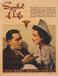 Lejaren a Hiller, "Symbol of Life", c. 1945: Lejaren a Hiller, "Symbol of Life", c. 1945, US Army Nurse Corps Poster, poster size: 28 x 21", board backing: 28 x 22" Condition: Fair; folding creases; some tattered edges; bottom edge has water dam