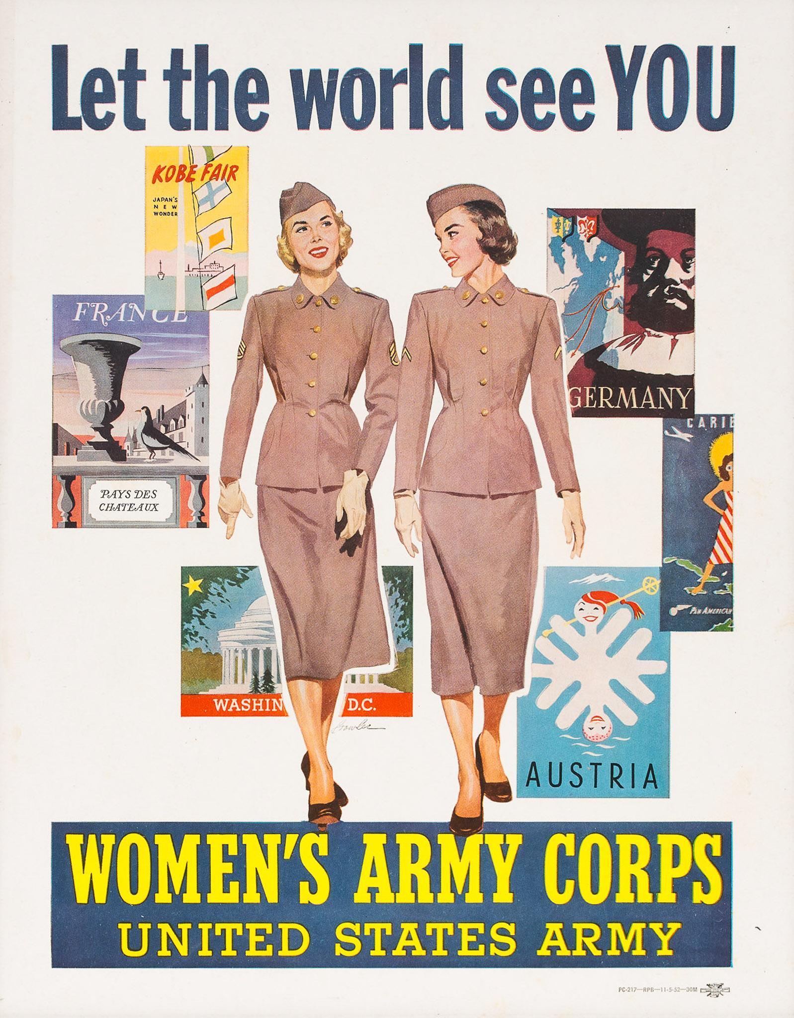 Harold Bowler, "Let the World See YOU", c. 1958: Harold Bowler, "Let the World See YOU", c. 1958, Women's Army Corp Recruitment Poster, sight: 13.5 x 10.5", frame: 17.25 x 14.25" Condition: Very Good; light wrinkles along right side; slight yellowin