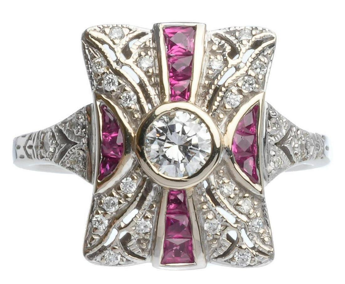 Art Deco Style Diamond Ruby Ring 14k White Gold (1 of 4)
