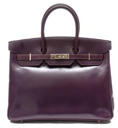 Hermes Birkin 35 Raisin Leather Handbag