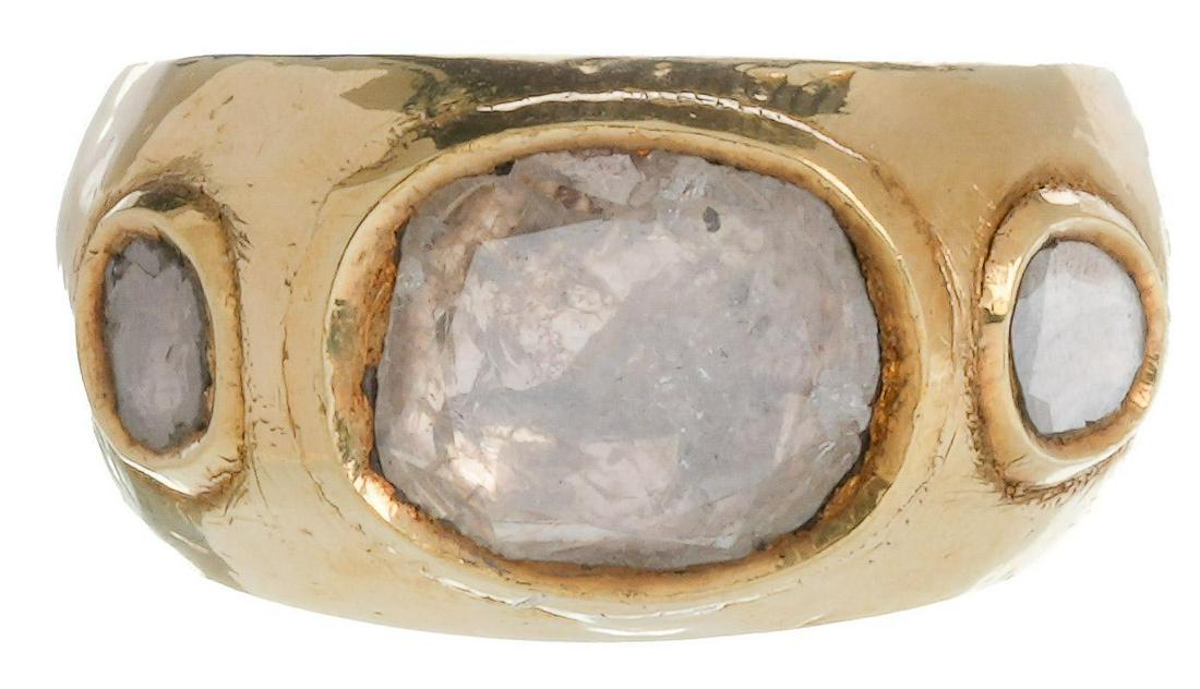Three Stone Rough Cut Diamond 14k Gold Ring (1 of 4)