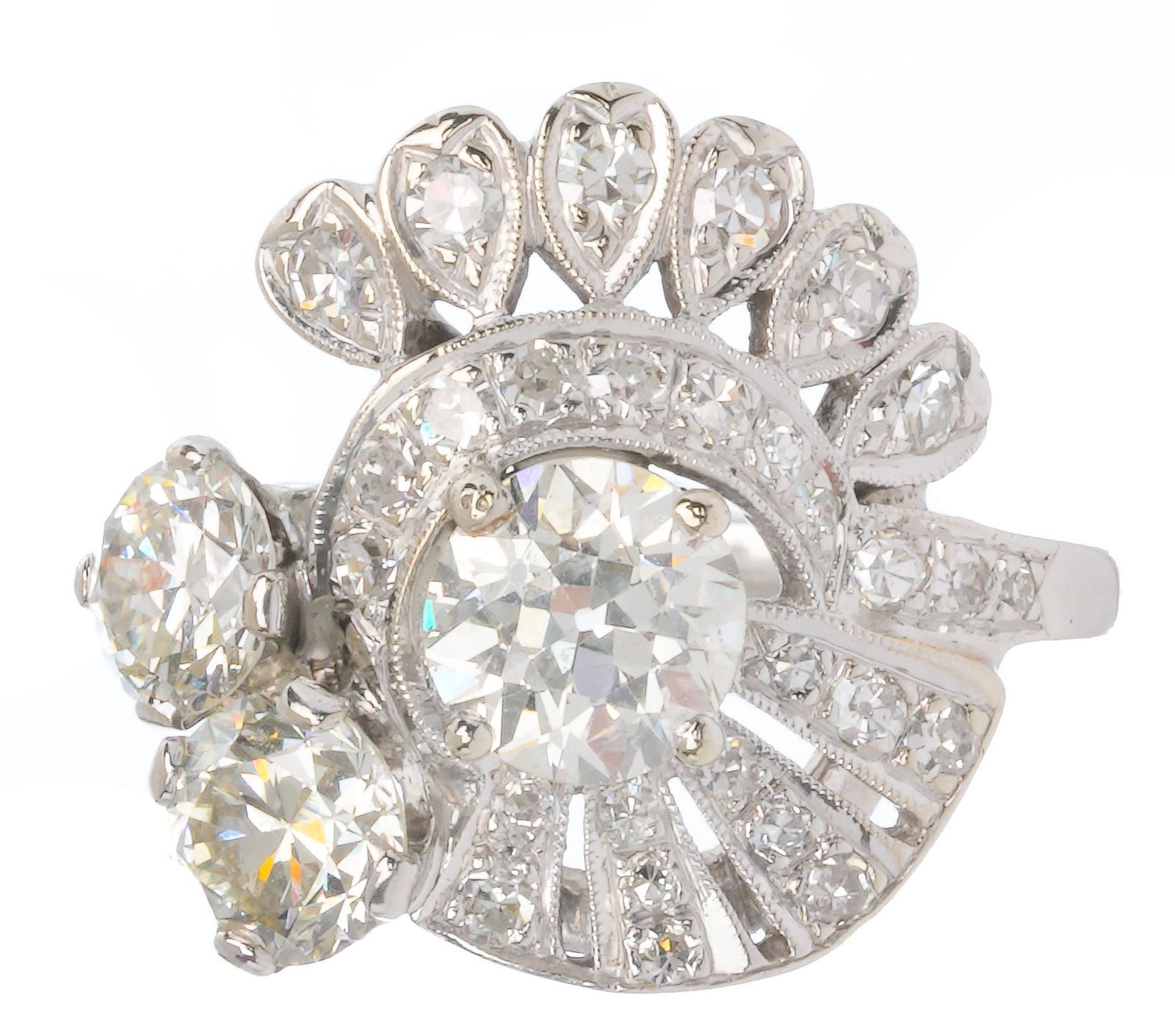 Retro 2.75ct Diamond 14k White Gold Dinner Ring (1 of 4)