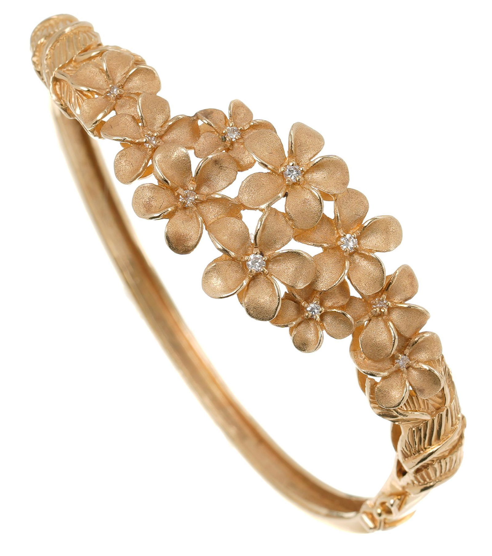 Diamond Flower Garland 14k Gold Bangle Bracelet (1 of 8)