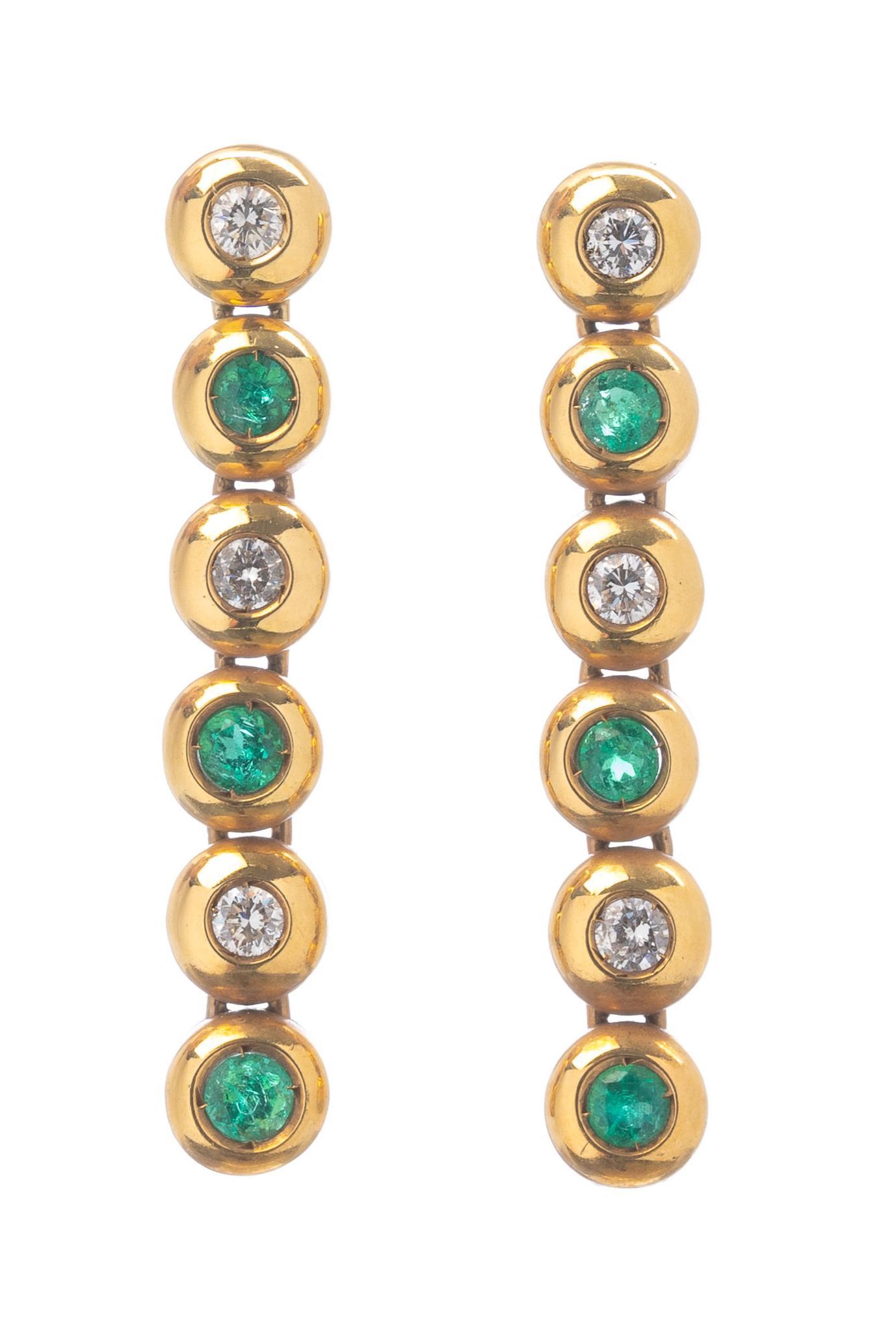 Diamond Emerald 18k Gold Dangle Line Earrings (1 of 3)