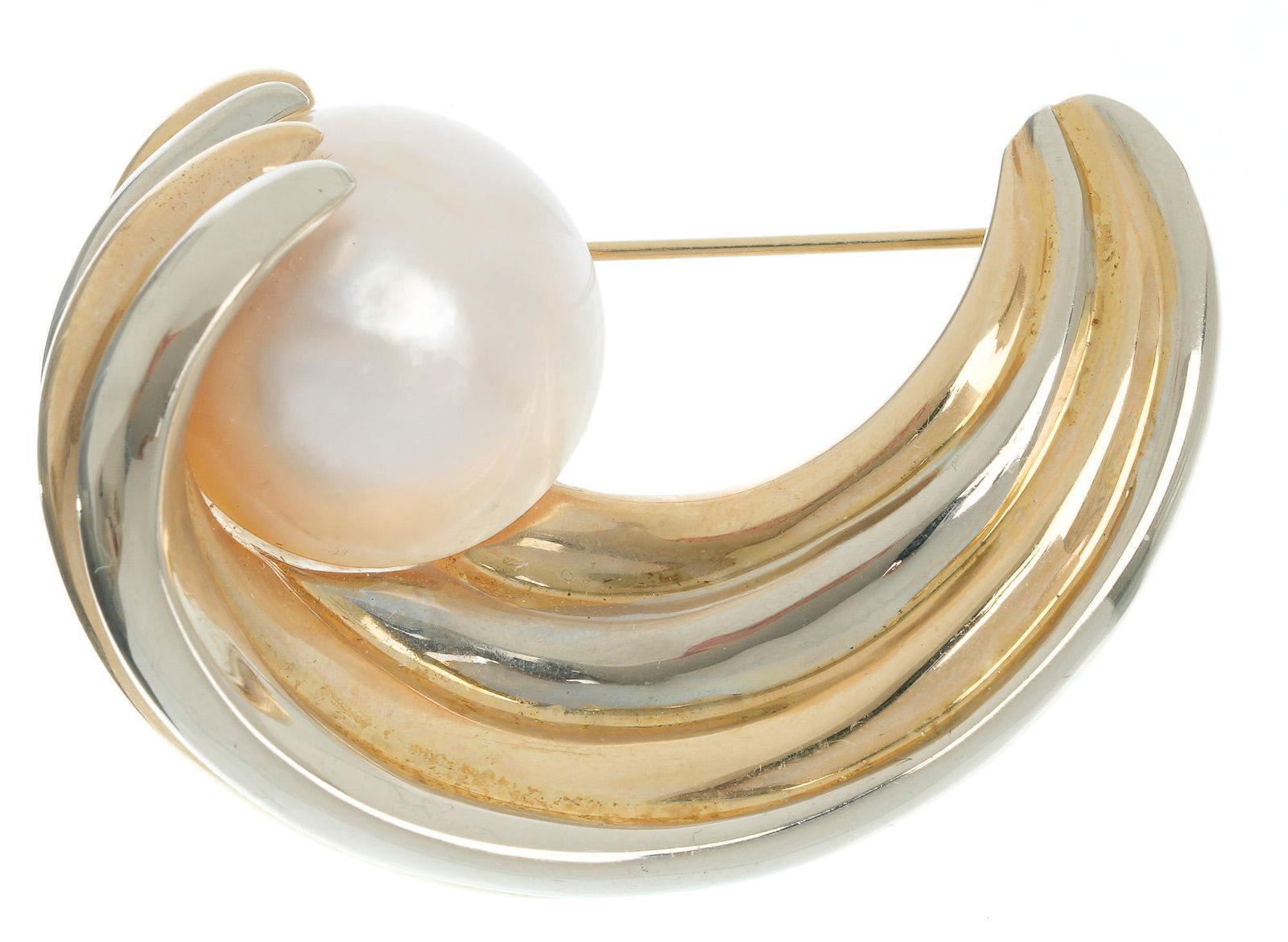 Vintage Mabe Pearl 14k Gold Wave Brooch (1 of 3)