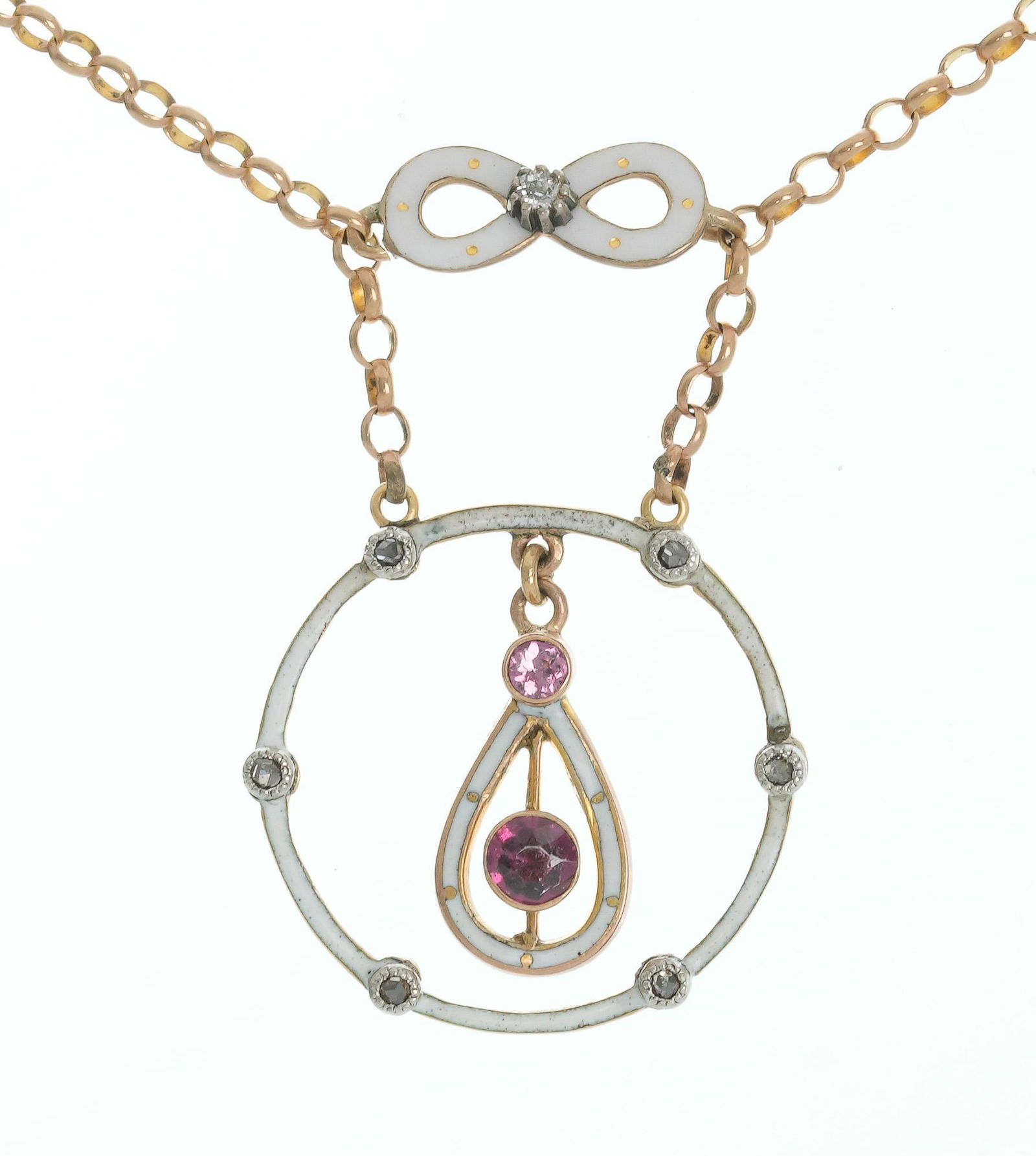 Edwardian Tourmaline Diamond 9ct Gold Lavalier Necklace (1 of 3)