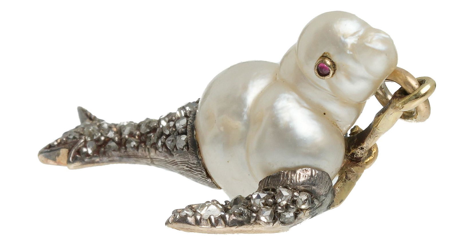 Victorian Pave Diamond Pearl 14k Gold Seal Charm (1 of 5)