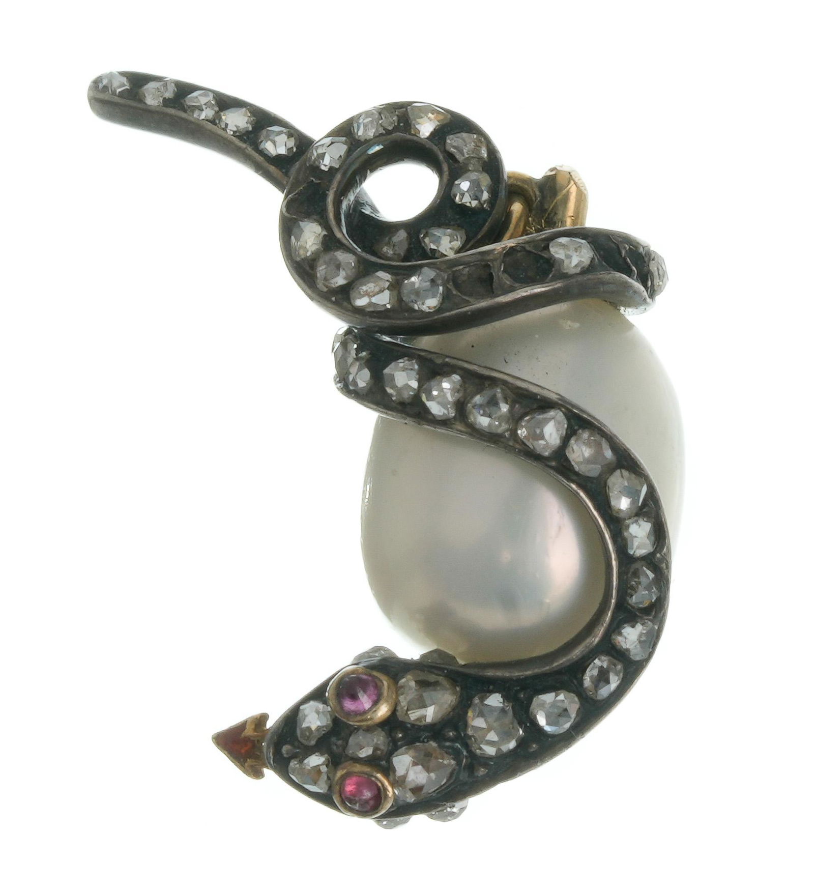 Victorian Rose Diamond Pearl 14k Gold Serpent Charm (1 of 3)