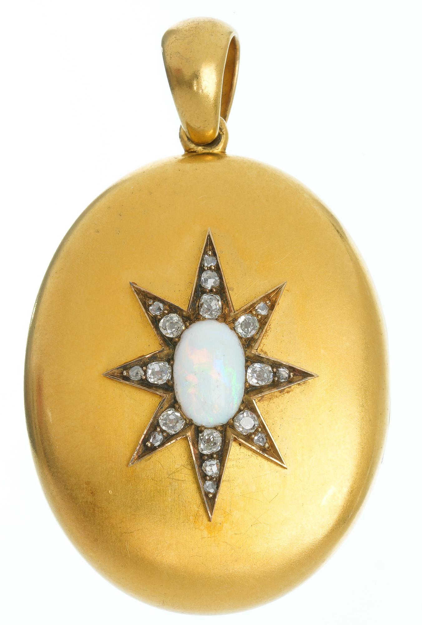 Victorian Opal Diamond Star 18k Gold Locket Pendant (1 of 4)