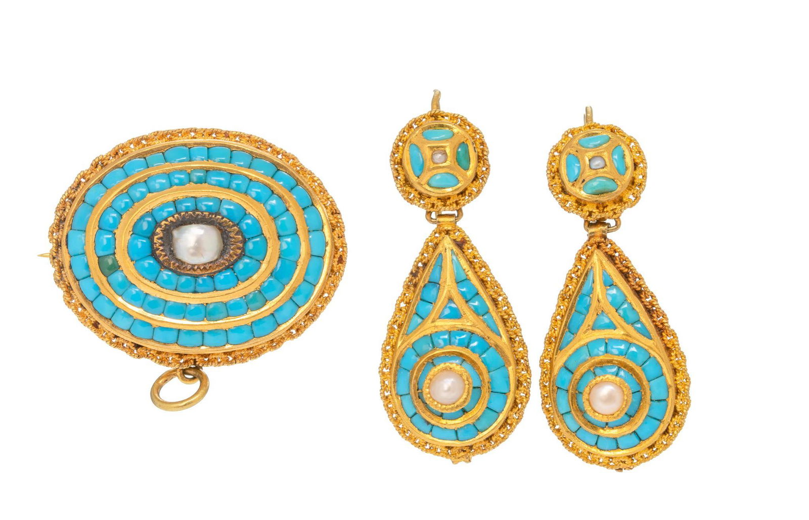 Antique Persian Turquoise 18k Gold Earrings Pendant Set (1 of 2)