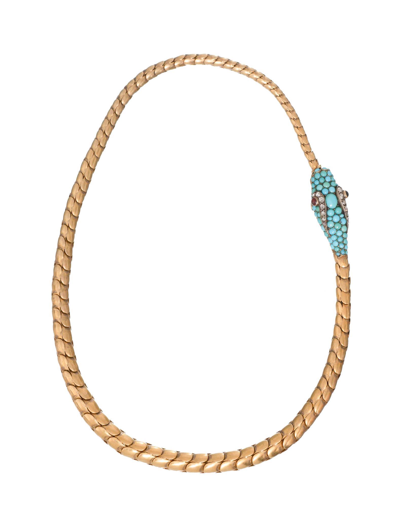 Antique Rose Cut Diamond 18k Gold Snake Necklace (1 of 6)