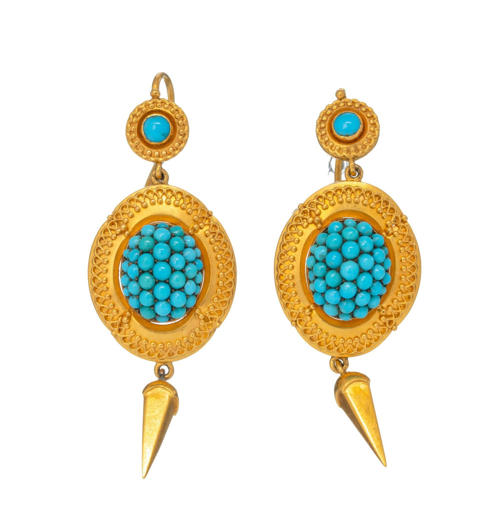 Victorian Etruscan Persian Turquoise 18k Gold Earrings (1 of 5)