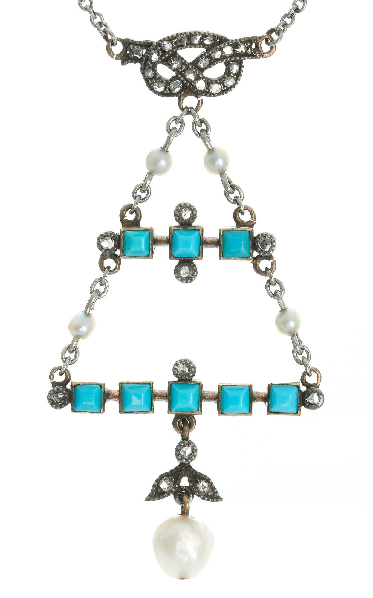 Antique Persian Turquoise 14k Gold Lavalier Necklace (1 of 4)