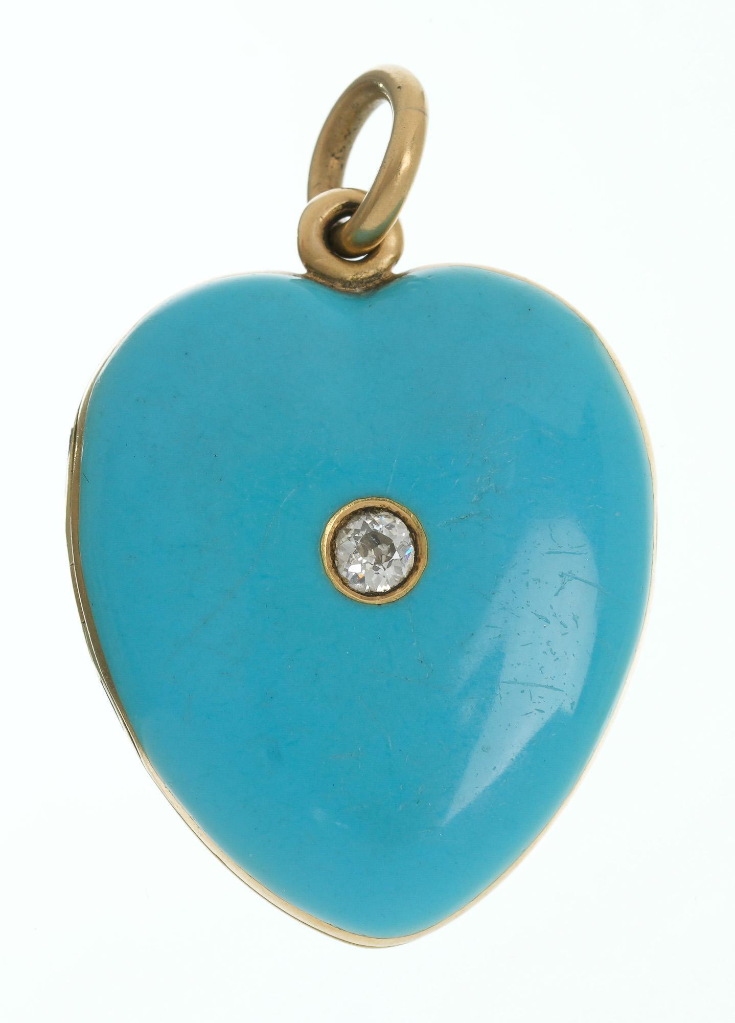 Victorian Diamond Enamel Heart 14k Gold Locket (1 of 5)