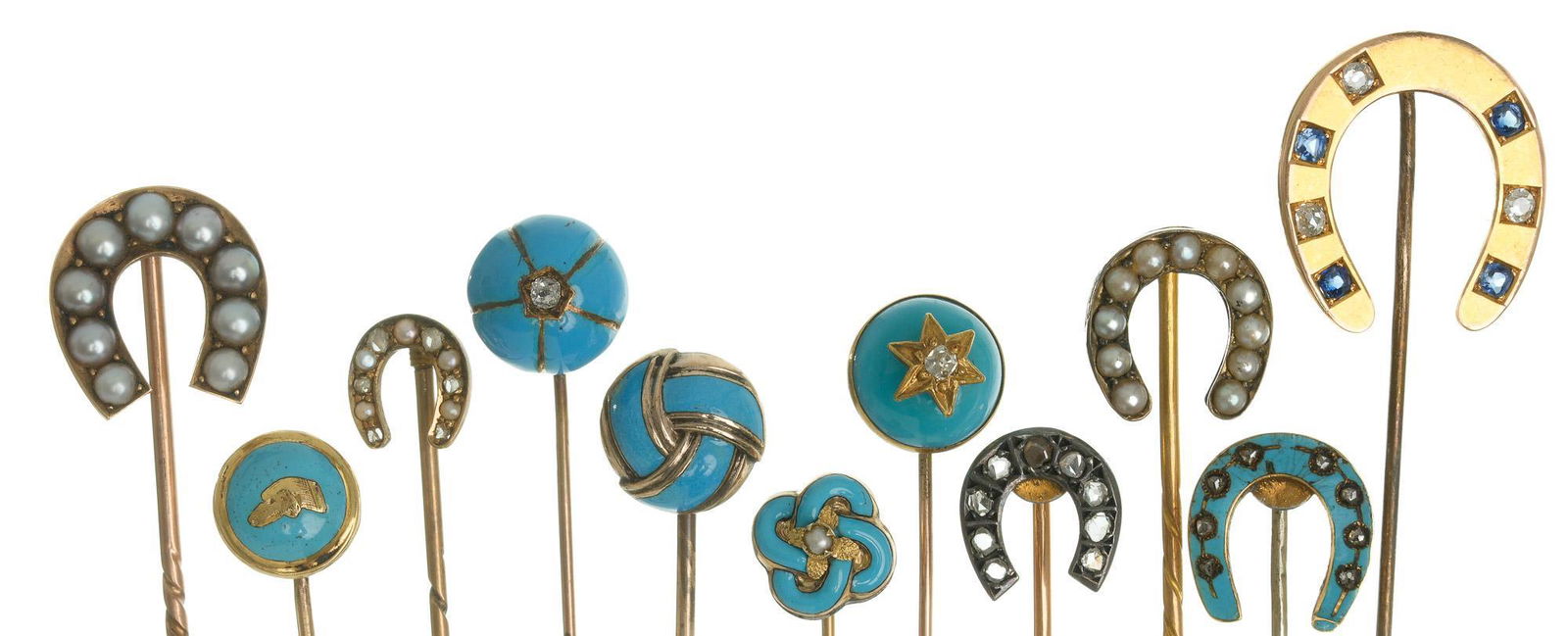 Victorian Blue Enamel 10k 14k Gold Horseshoe Stick Pins (1 of 6)